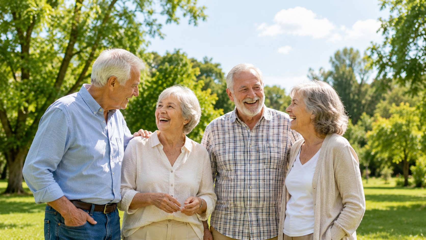 Adultos mayores sonriendo en un parque